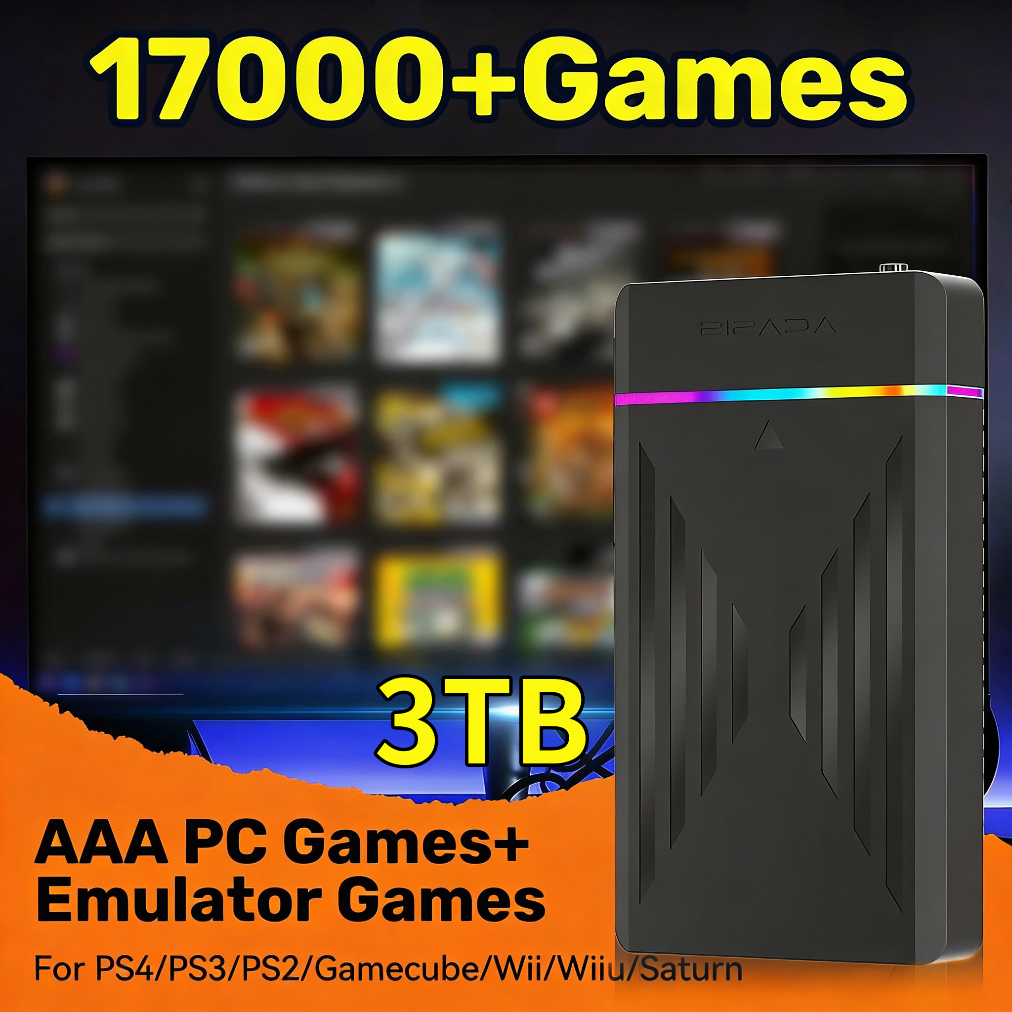 Retro Gaming Ps2 - Portable 3TB Gaming HDD Video Game
