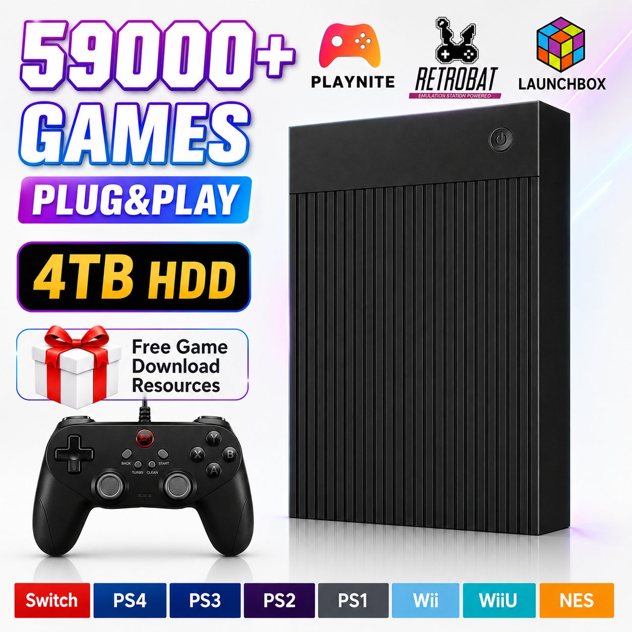 Retro Gaming Ps2 - Portable 4TB Gaming HDD with 59000+Retro&3D&AAA