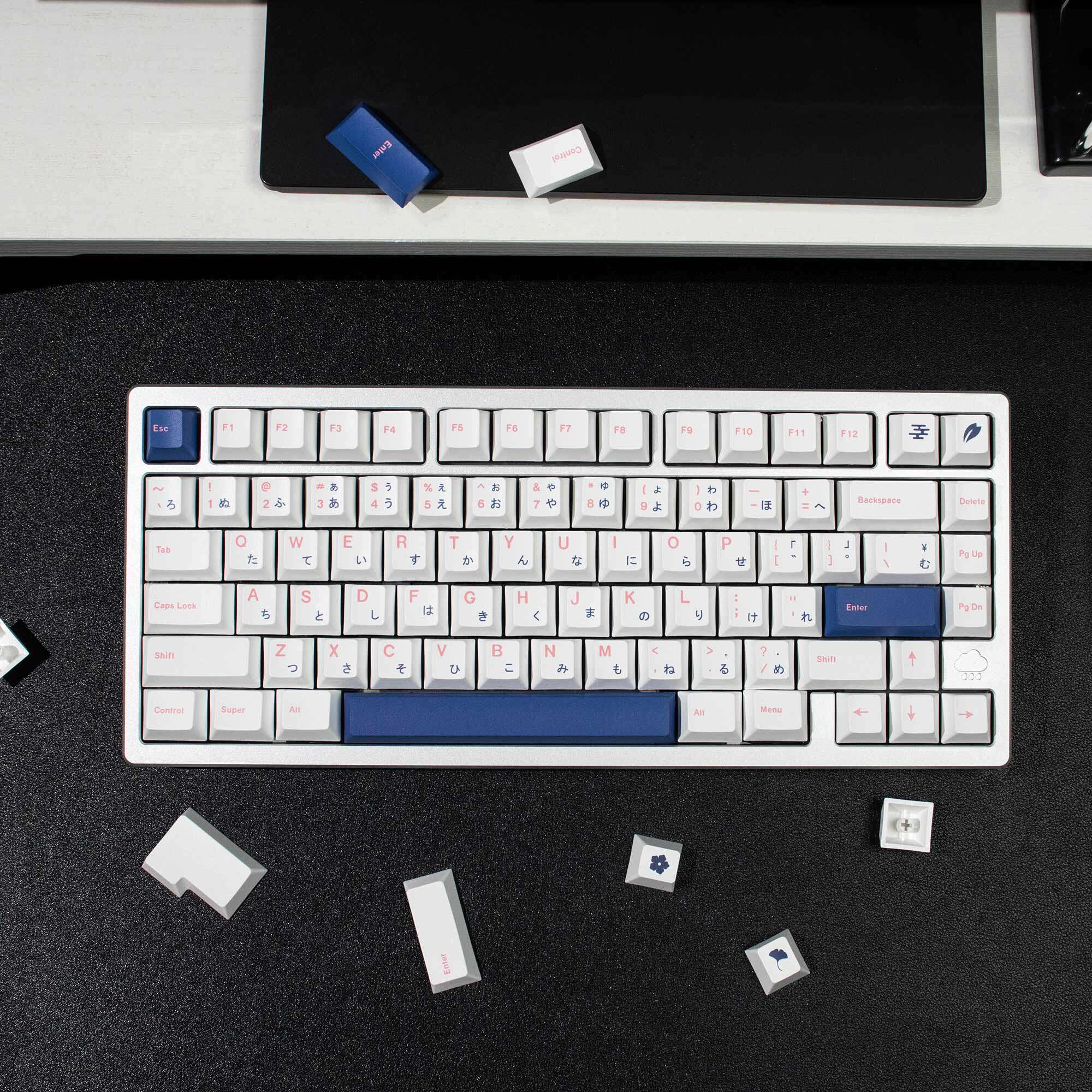 Retro Gaming Keycaps - Minimalist White Blue Japanese PBT Keycaps